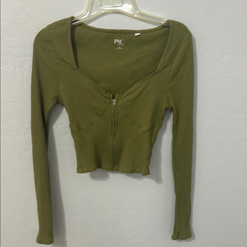 Olive Green Ribbed Long Sleeve Top